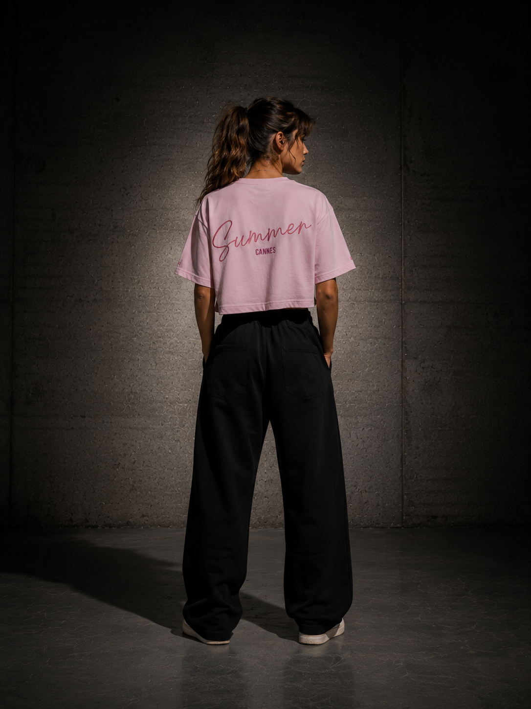 Pink Crop Tee Cannes Tee, back view