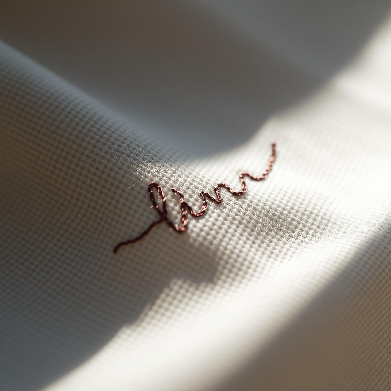 Macro detail of delicate tonal embroidery on cotton